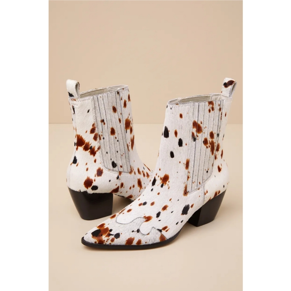 New Matisse Collins White Speckle Calf Hair Leather Boot 7.5 Western Boho Cowboy - Picture 8 of 15
